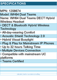 Yealink 1208674 WH64 Dual Teams DECT Hybrid Wireless Headset Retail