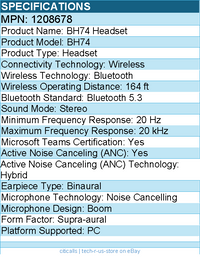 Yealink 1208678 BH74 Headset - Stereo - Wireless - Bluetooth - Noise Cancelling