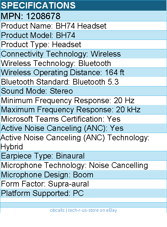 Yealink 1208678 BH74 Headset - Stereo - Wireless - Bluetooth - Noise Cancelling