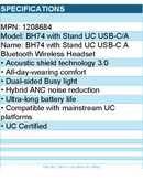 Yealink 1208684 BH74 with Stand UC USB-C A Bluetooth Wireless Headset Retail