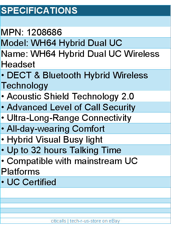 Yealink 1208686 WH64 Hybrid Dual UC Wireless Headset - Black
