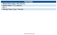 Specialty Roll 121302 Heavy Thermal Paper Roll (3 1/8 Inch x 165 Feet, 50 Rolls