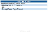 Specialty Roll 1228 Thermal Paper (3 1/8 Inch x 230 Feet, 50 Rolls)