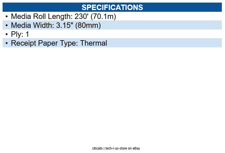 Specialty Roll 1228 Thermal Paper (3 1/8 Inch x 230 Feet, 50 Rolls)