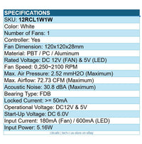 Lian Li 12RCL1W1W UNI CL 2.4G Wireless Signal 120 RGB PC Case FAN 28mm FDB White