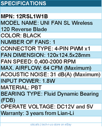 Lian-Li 12RSL1W1B UNI FAN SL 120 Wireless RGB 120mm Fan Reverse Blade - Black