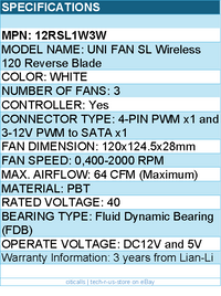 Lian-Li 12RSL1W3W UNI FAN SL 120 Wireless RGB 120mm Fan Reverse Blade White