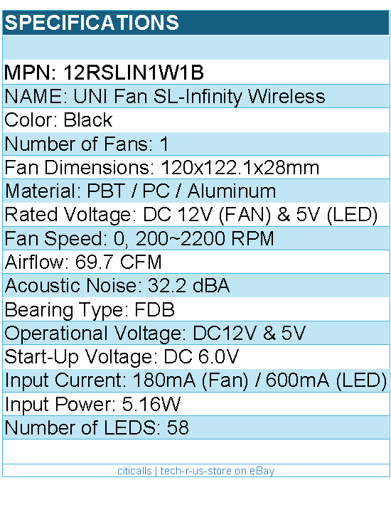 Lian-Li 12RSLIN1W1B Fan - SL-Infinity Wireless - 120 mm - Single Pack