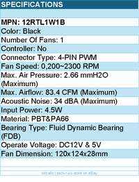 Lian-Li 12RTL1W1B Case Fan - FDB fan Black 120x120x28 mm reverse blade Retail