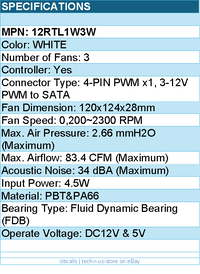 Lian-Li 12RTL1W3W Case Fan -FDB -White 120x120x28 mm 3 pcs reverse blade -Retail