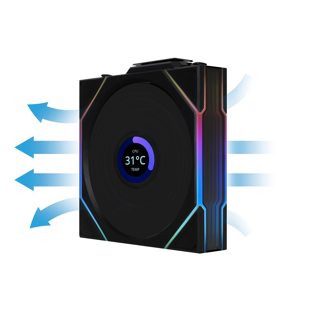 Lian-Li 12RTLLCD1W1B Case Fan - FDB - Black 120x120x28 mm Reverse Blade