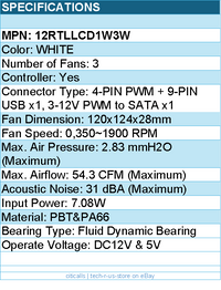 Lian-Li 12RTLLCD1W3W Case Fan - FDB fan White 120x120x28 mm 3 pcs reverse blade