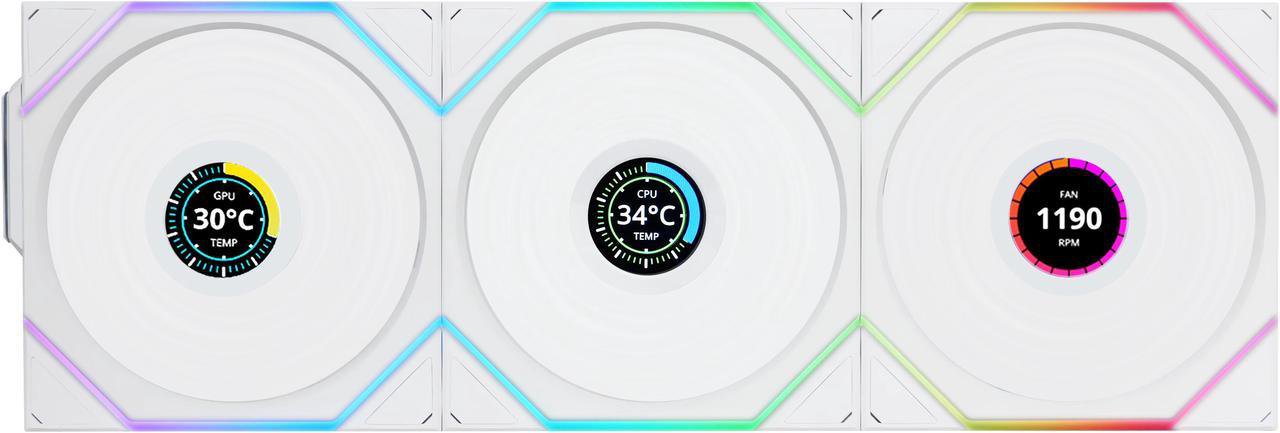 Lian-Li 12RTLLCD1W3W Case Fan - FDB fan White 120x120x28 mm 3 pcs reverse blade
