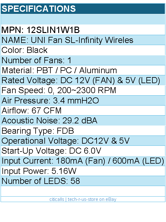Lian-Li 12SLIN1W1B UNI Fan SL-Infinity Wireles - Case Fan - Black