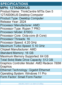 Lenovo 12TA000KUS  ThinkCentre M75s Gen 5 - Desktop Computer - AMD Ryzen 7