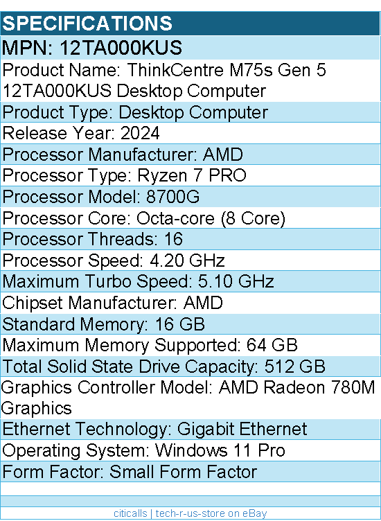 Lenovo 12TA000KUS  ThinkCentre M75s Gen 5 - Desktop Computer - AMD Ryzen 7