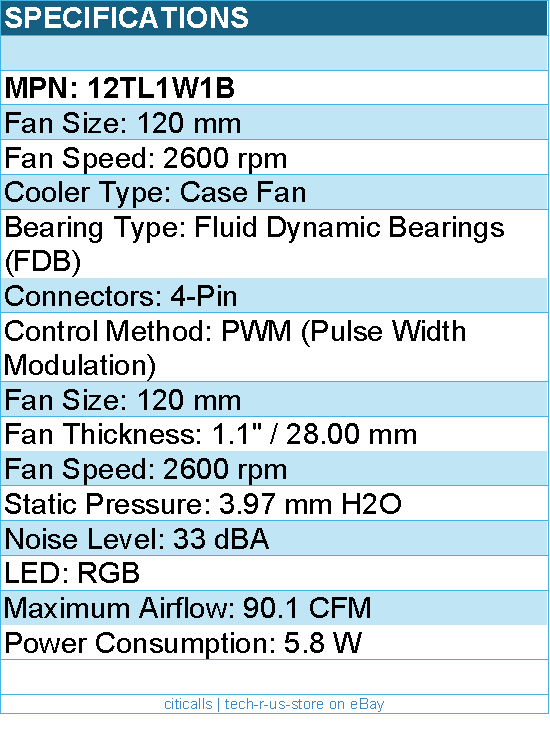 Lian-Li 12TL1W1B Case Fan - FDB Black 120x120x28 mm - 2600 rpm - Retail