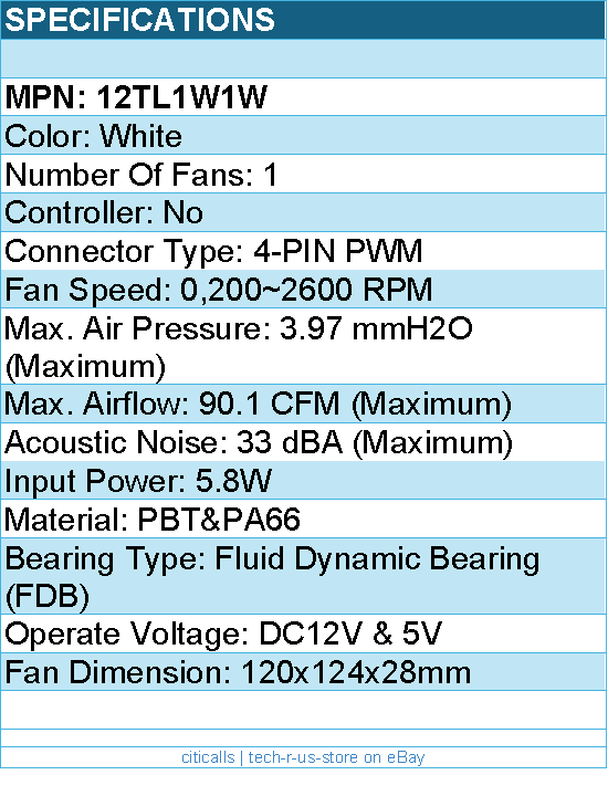 Lian-Li 12TL1W1W Case Fan - FDB - White 120x120x28 mm - 2600 RPM - Retail