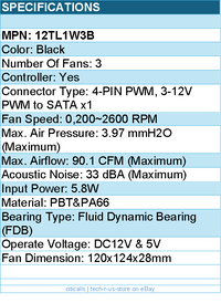 Lian-Li 12TL1W3B Case Fan - FDB - Black 120x120x28 mm 3 pcs Retail
