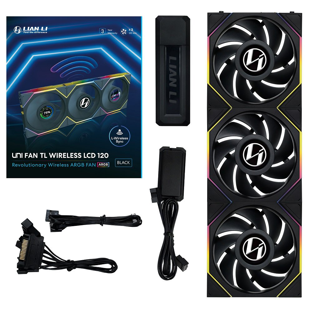 Lian Li 12TLLCD1W3B Seamless Wireless Control LCP Fan Blade LCD RGB Triple Pack
