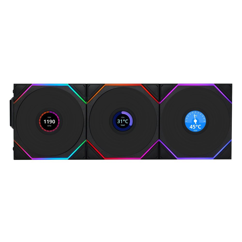 Lian Li 12TLLCD1W3B Seamless Wireless Control LCP Fan Blade LCD RGB Triple Pack