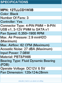 Lian-Li 12TLLCD1W3B Case Fan - FDB - Black 120x120x28 mm Retail