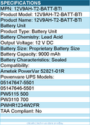 BTI 12V9AH-T2-BATT-BTI 12V 9AH SLA 12V 9AH T2/F2 TERMINAL - UPS Battery