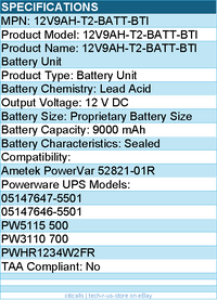BTI 12V9AH-T2-BATT-BTI 12V 9AH SLA 12V 9AH T2/F2 TERMINAL - UPS Battery