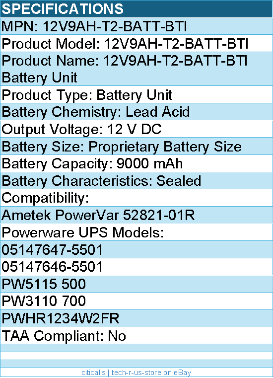 BTI 12V9AH-T2-BATT-BTI 12V 9AH SLA 12V 9AH T2/F2 TERMINAL - UPS Battery