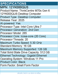 Lenovo 12YK000QUS  ThinkCentre M70s Gen 6 - Desktop Computer -Intel Core Ultra 7