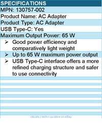 HPI 130757-002 HP AC Adapter - Up to 65 W Maximum Power Output