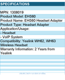 Yealink 1308019 EHS60 Avaya Cisco Poly Grandstream USB Adapter for WH62 WH63 HS