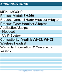 Yealink 1308019 EHS60 Avaya Cisco Poly Grandstream USB Adapter for WH62 WH63 HS