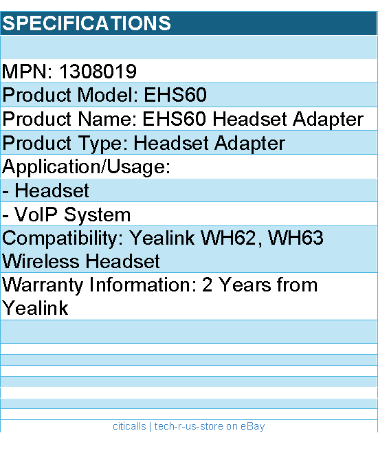 Yealink 1308019 EHS60 Avaya Cisco Poly Grandstream USB Adapter for WH62 WH63 HS