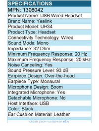 Yealink 1308042 USB Wired Headset - Mono - USB - Wired - Black