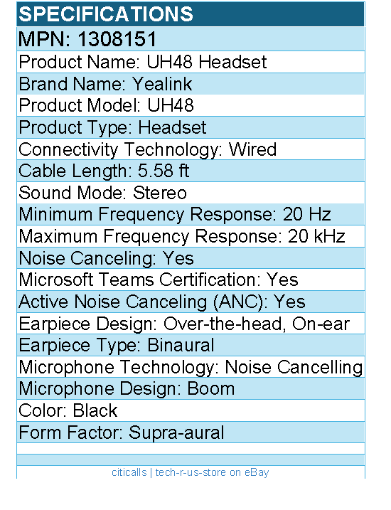 Yealink 1308151 UH48 Headset - Stereo - USB Type A, USB Type C - Wired