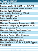 Yealink 1308165 USB Wired Headset - Mono - USB Type A, USB Type C - Wired