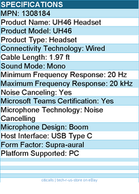Yealink 1308184 UH46 Headset - Microsoft Teams Certification - Mono - USB Type C
