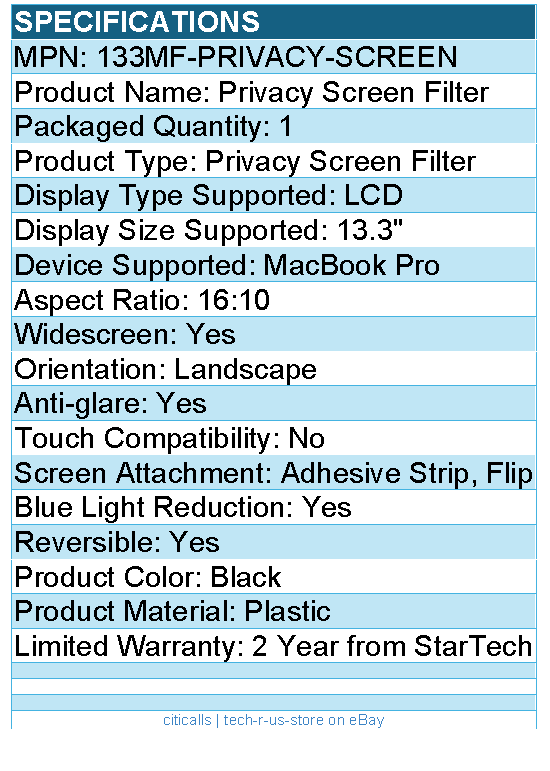 StarTech 133MF-PRIVACY-SCREEN 13.3-inch Flip-Over Laptop Privacy Screen