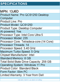 Dell 13J6D Pro QCS1250 Desktop Computer - Intel Core Ultra 5 235 - Slim PC