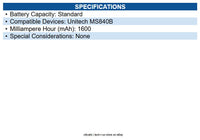 Unitech 1400-900014G Rechargeable Battery (for MS840B / MS840P).
