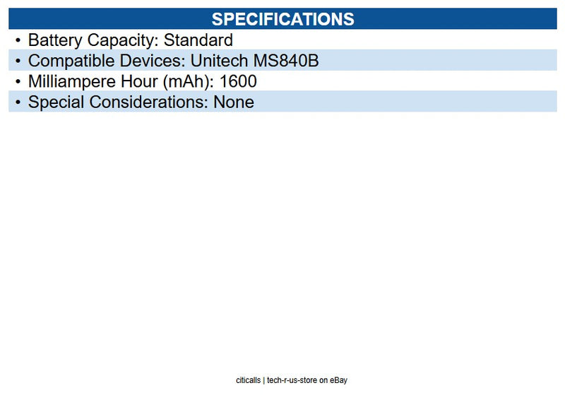 Unitech 1400-900014G Rechargeable Battery (for MS840B / MS840P).