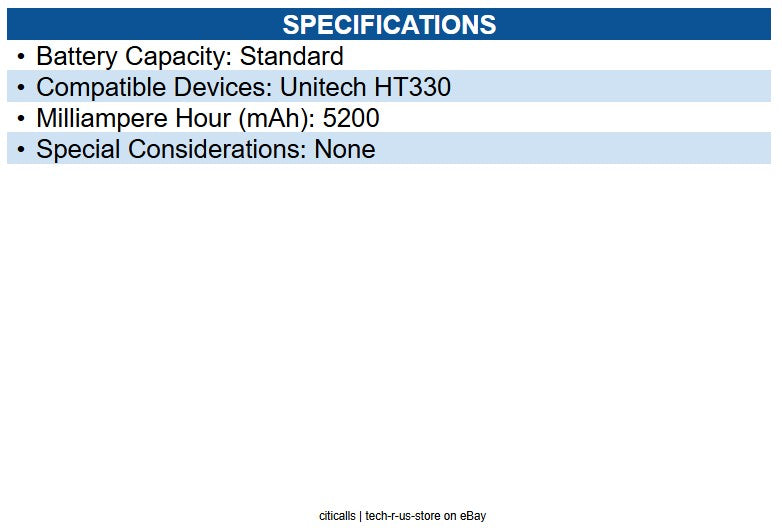 Unitech 1400-900067G HT330 Battery:3.85V 5200mAh Li-ion batt