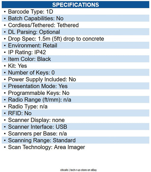 Honeywell 1400GPDF-2USB Voyager 1400g Omni-directional 1D USB Kit: PDF417, black