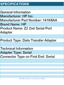 HP 141K8AA Z2 2nd Serial Port Adapter - Data Transfer Adapter