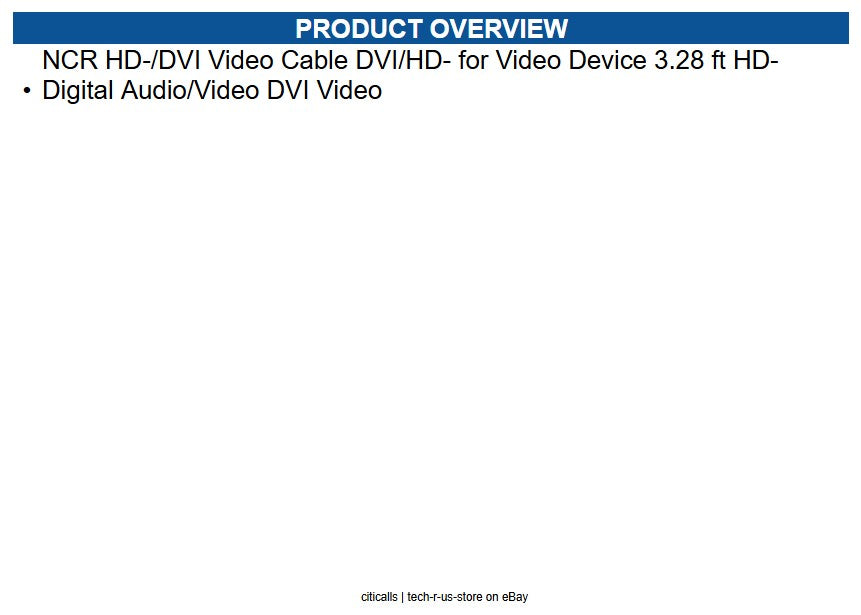 NCR 1432-C529-0010 Cable, HD-/DVI Video Cable DVI/HD- for Video Device 3.28 ft