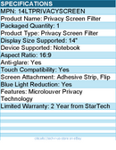 StarTech 14LTPRIVACYSCREEN 14-inch 16:9 Flip-Over Privacy Screen with Touch