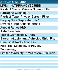 StarTech 14LTPRIVACYSCREEN 14-inch 16:9 Flip-Over Privacy Screen with Touch