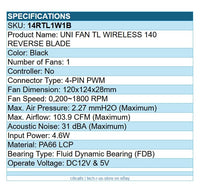 Lian Li 14RTL1W1B UNI FAN TL 2.4G Wireless Signal Mirror 140 RGB 28mm FDB Black