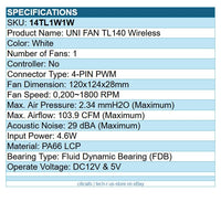 Lian Li 14TL1W1W UNI FAN TL 2.4G Wireless Signal Mirror 140 RGB 28mm FDB White